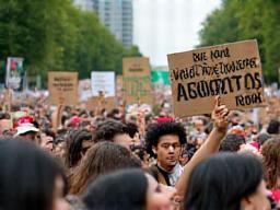 Protesters with banners on climate change