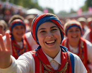 Vibrant scene from a British cultural festival with colorful costumes