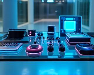 Futuristic technology devices showcased in a modern environment